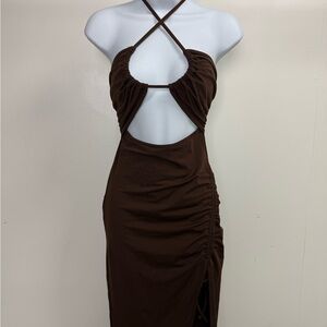 Elegant Brown Halter Dress